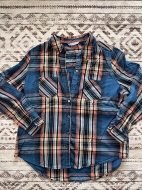 Allison Daley Blue and Orange Plaid Shirt
